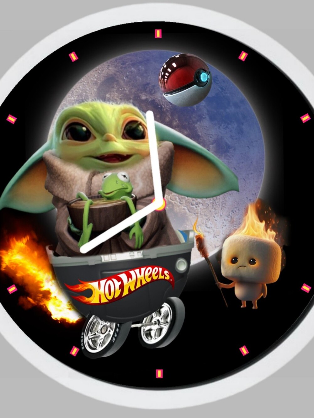 Baby Grogu Kids Wall Clock - Black & Green Personalized